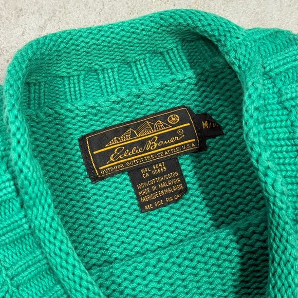 Vintage Eddie Bauer Knit Sweater Green Purple Striped Crewneck Cotton Medium - Picture 4 of 5